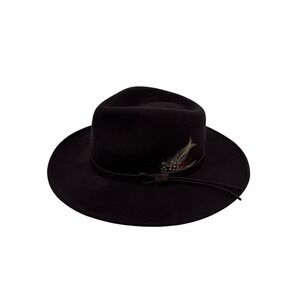 Scala Classico Brown Wool Felt Fedora Hat Feather Leather Band DF6CHOC Men Small